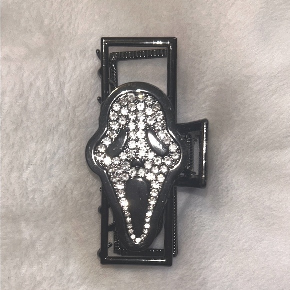 Ghost Face Accessories - Scream Ghost Face Bedazzled Rhinestone Gun Metal and Silver Hair Claw Clip glam